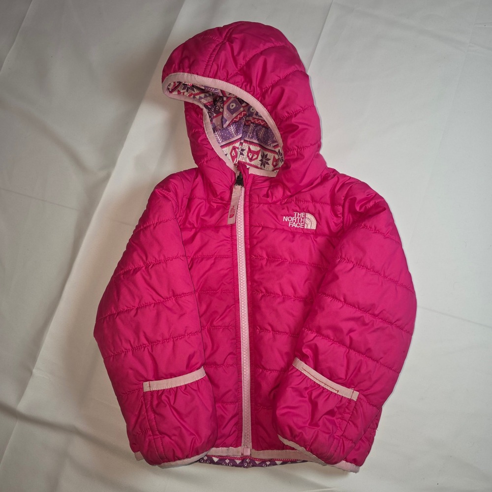 The North‎ Face Toddler Reversible Puffer Jacket Pink Fair Isle Print Hooded - Picture 5 of 9